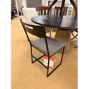 Black Square Metal and Gray Upholstered Dining Chair