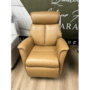 Standard Size Tan Leather Power Swivel Glider Recliner