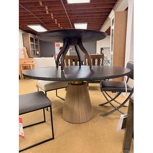 Modern Mixed Wood/Gold Round Dining Table