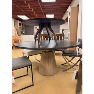 Modern Mixed Wood/Gold Round Dining Table