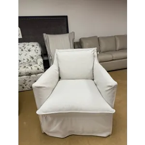 Coastal Eggshell Slipcover Swivel Chair