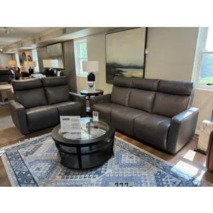 Dark Grey Leather Reclining Loveseat and Sofa