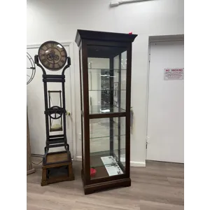 Transitional Dark Wood Sliding Door Curio Cabinet