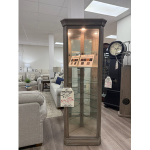 Transitional Grey Wood Corner Curio Cabinet