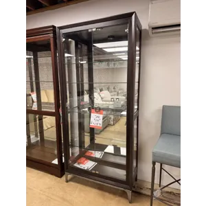 Modern Wood and Silver Curio Cabinet with Light