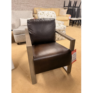 Modern Masculine Leather/Wood Accent Chair