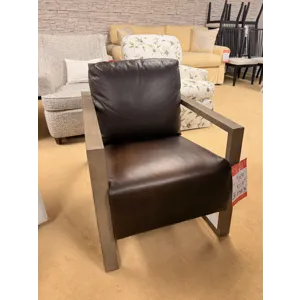 Modern Masculine Leather/Wood Accent Chair