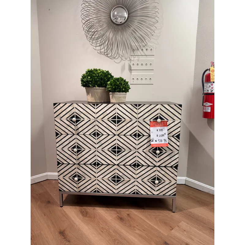 Black and White Patterned Inlay 3 Drawer Accent Chest