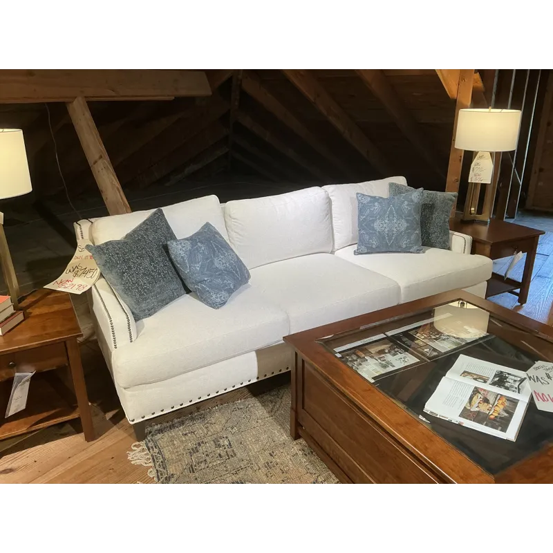 Transitional Low Back Off White Sofa w/ Nailheads