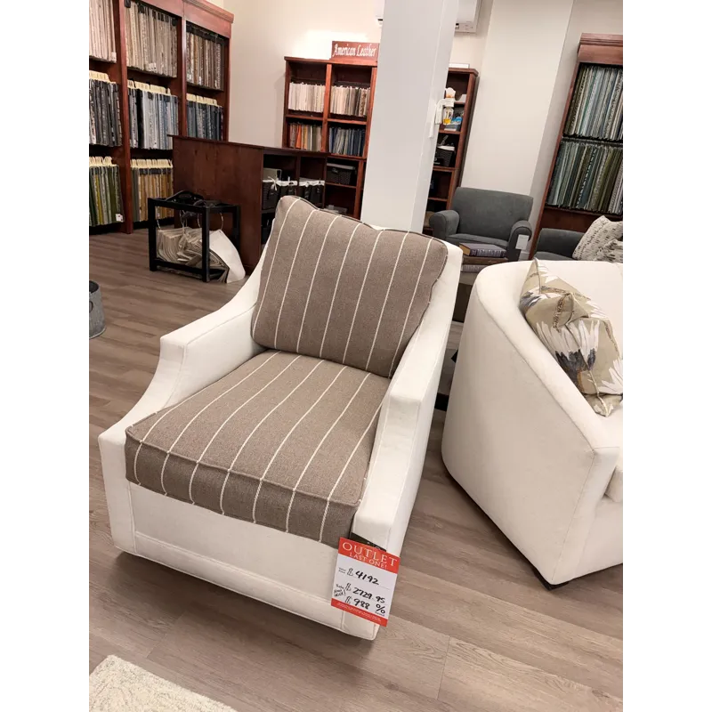 Cream and Brown Striped Swivel Chair