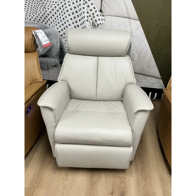 Large Grey Leather Power Swivel Glider Recliner