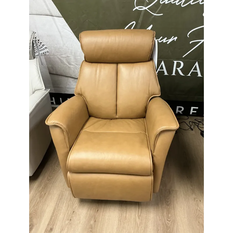 Tan Leather Power Swivel Glider Recliner