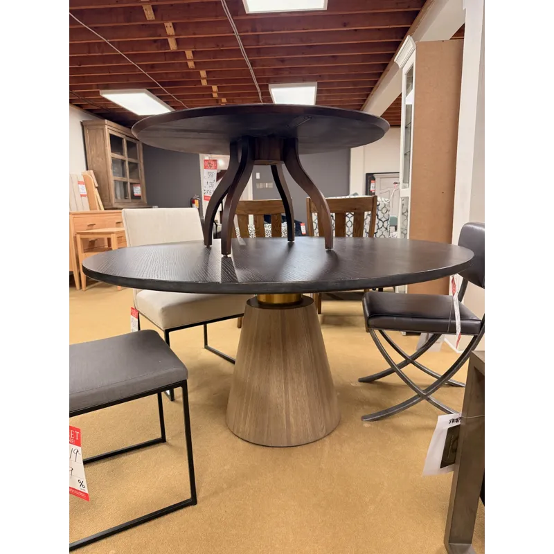 Modern Mixed Wood/Gold Round Dining Table