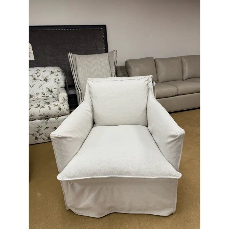 Coastal Eggshell Slipcover Swivel Chair