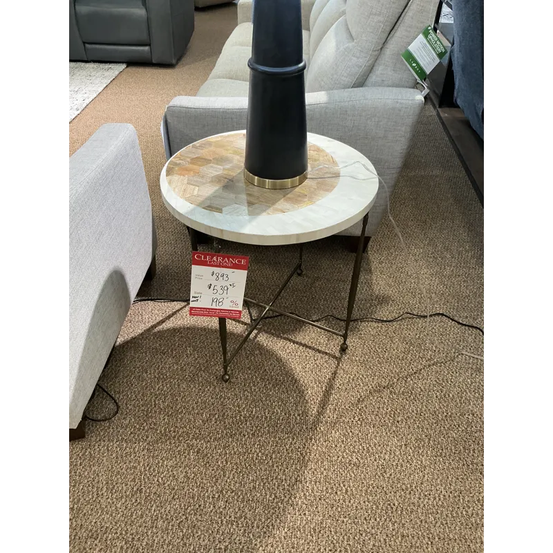 Wood Inlay Round Side Table - 2 available - SOLD SEPARATELY