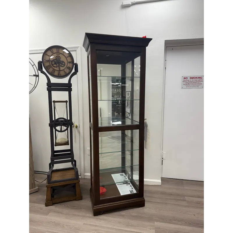 Transitional Dark Wood Sliding Door Curio Cabinet