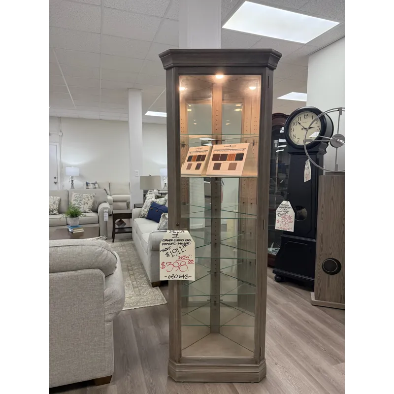 Transitional Grey Wood Corner Curio Cabinet