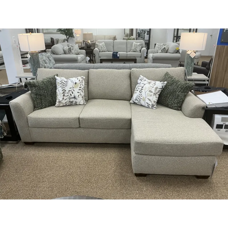Transitional Beige Sofa w/ Chaise Ottoman
