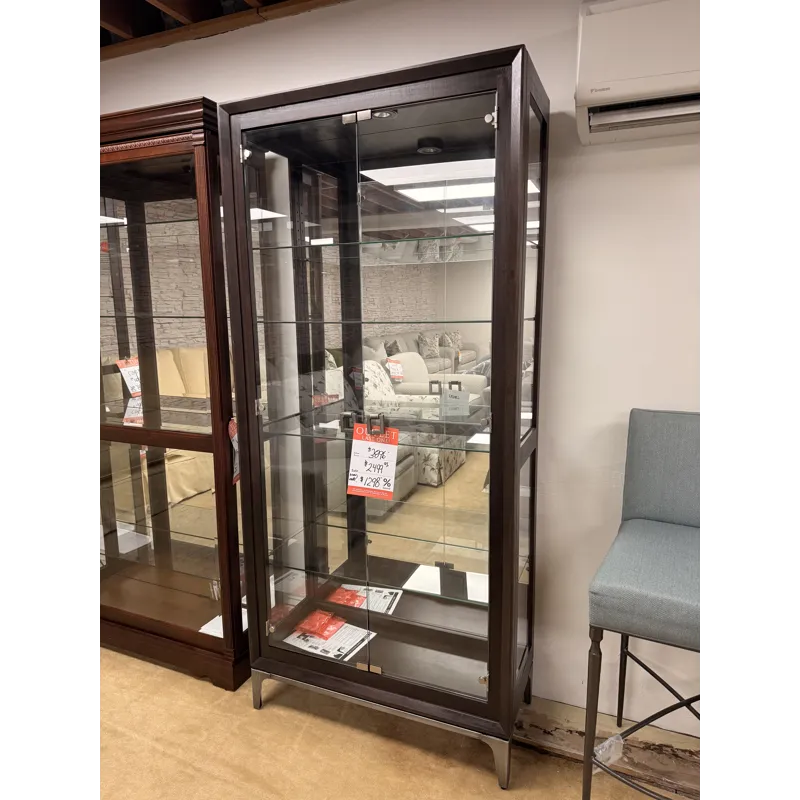 Modern Wood and Silver Curio Cabinet with Light
