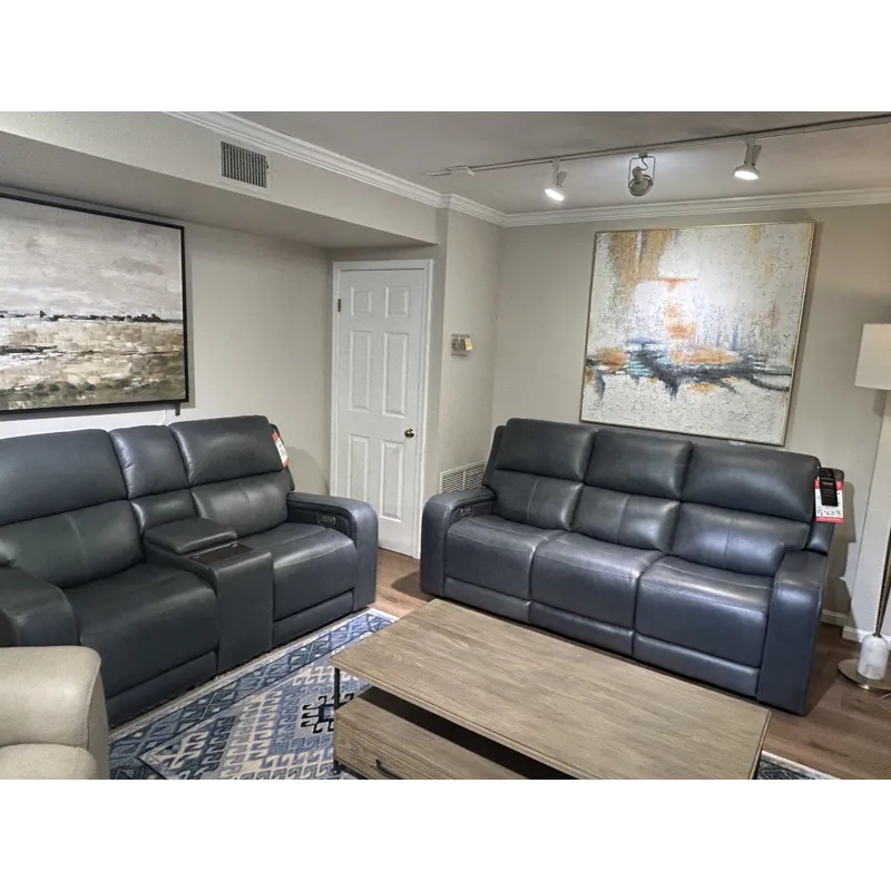 2PC LEATHER RECLINING SOFA & LOVESEAT W/BELLS & WHISTLES