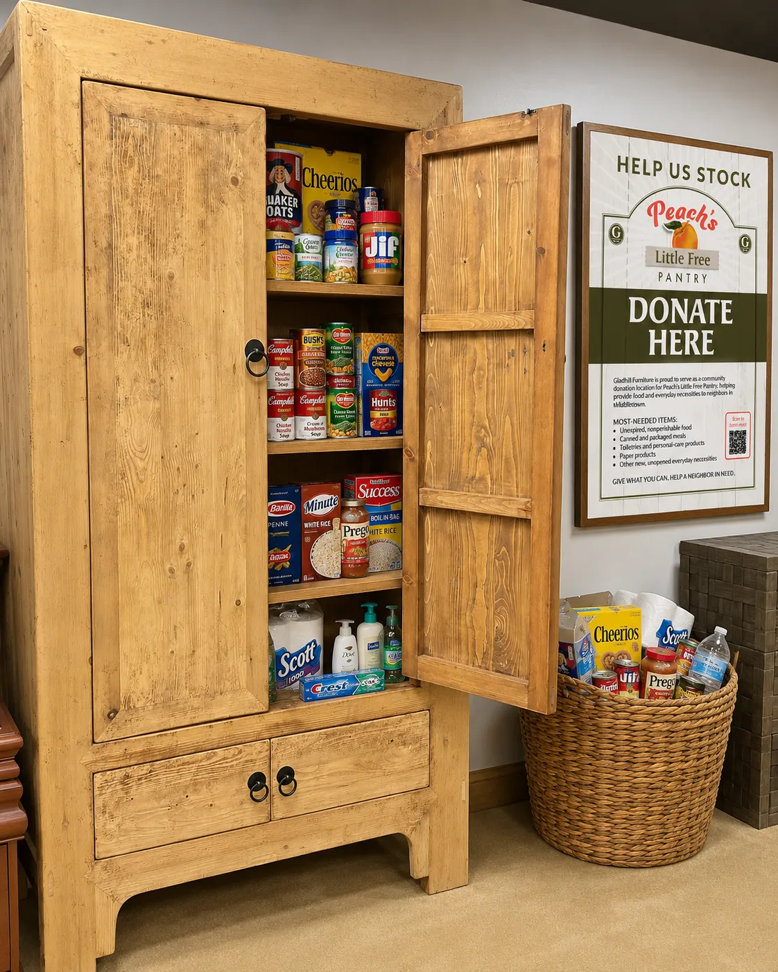 Peach&rsquo;s Little Free Pantry providing food and essential items in Middletown, Maryland