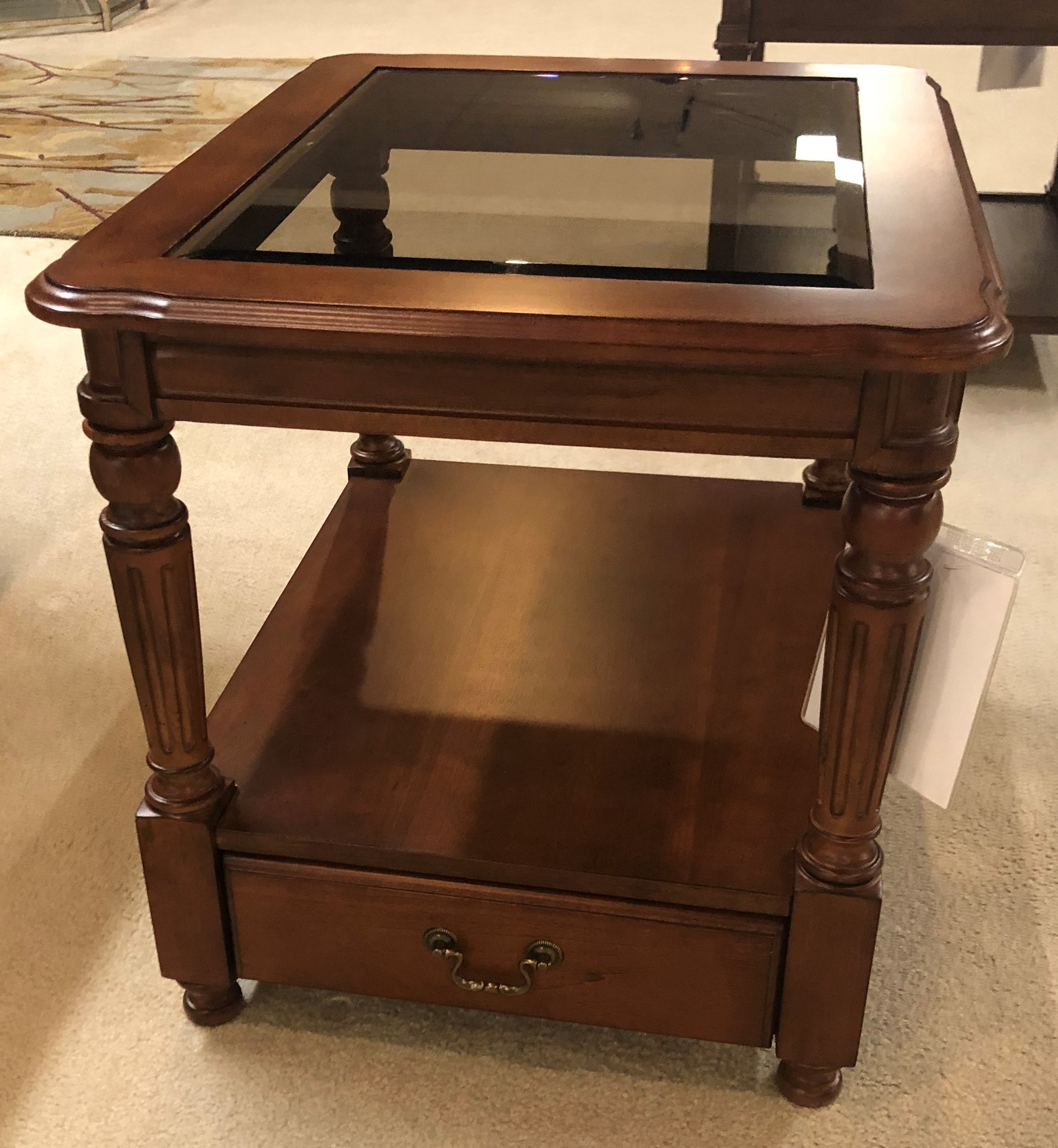 CHERRY DRAWER END TABLE W/ GLASS by Chromcraft Revington Douglas at