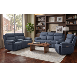 Main Street Triple Power Reclining Sofa, Loveseat, & Recliner - Midnight