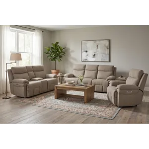 Main Street Triple Power Reclining Loveseat - Muslin