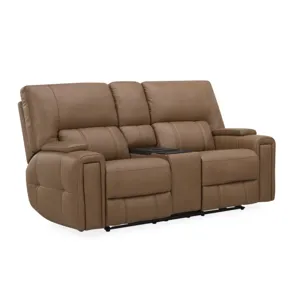 Hudson Leather Power Reclining Console Loveseat