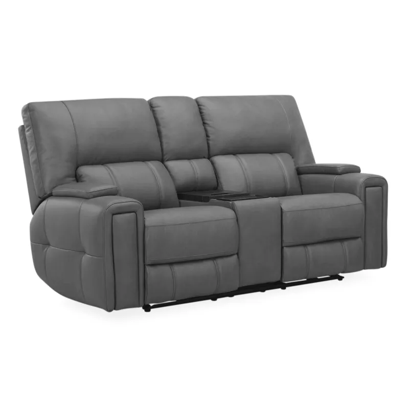 Hudson Leather Power Reclining Console Loveseat