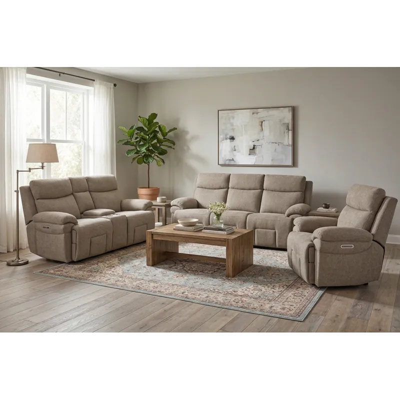 Main Street Triple Power Reclining Loveseat - Muslin