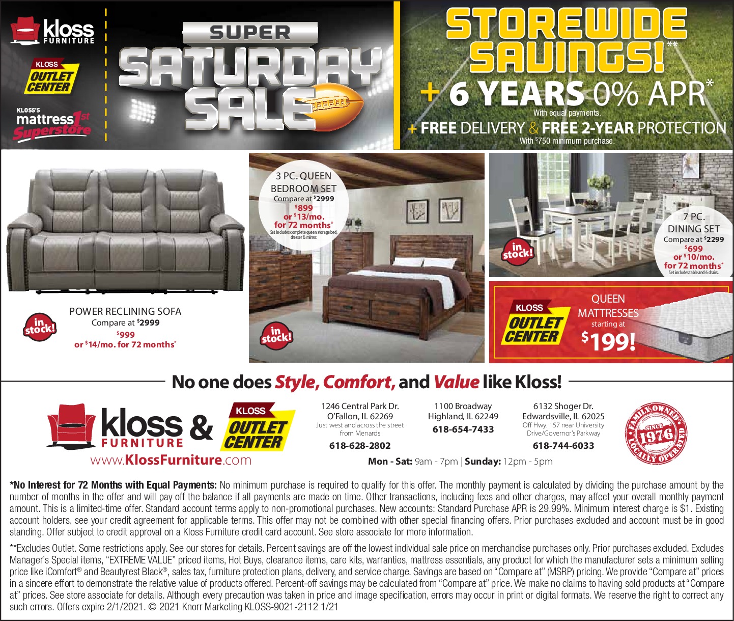 Super Saturday Sale Kloss Furniture