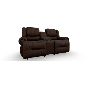 Genet Leather/Vinyl Power Tilt Headrest Space Saver Console Loveseat