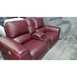 Ruby Red Leather Power Reclining Sofa with Center Console