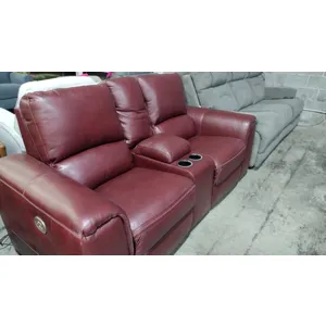 Ruby Red Leather Power Reclining Sofa with Center Console