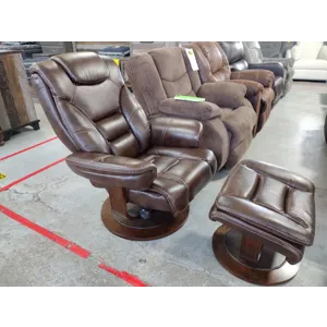 Leather Swivel Rocker with Ottoman