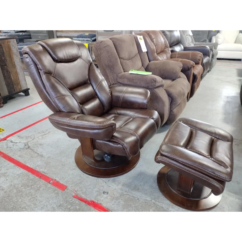 Leather Swivel Rocker with Ottoman