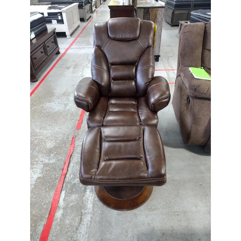 Leather Swivel Rocker with Ottoman