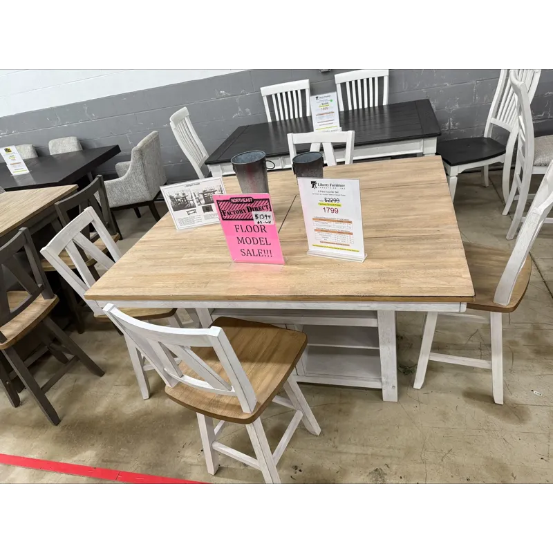 Counter Height Dining Table with 4 Swivel Chairs