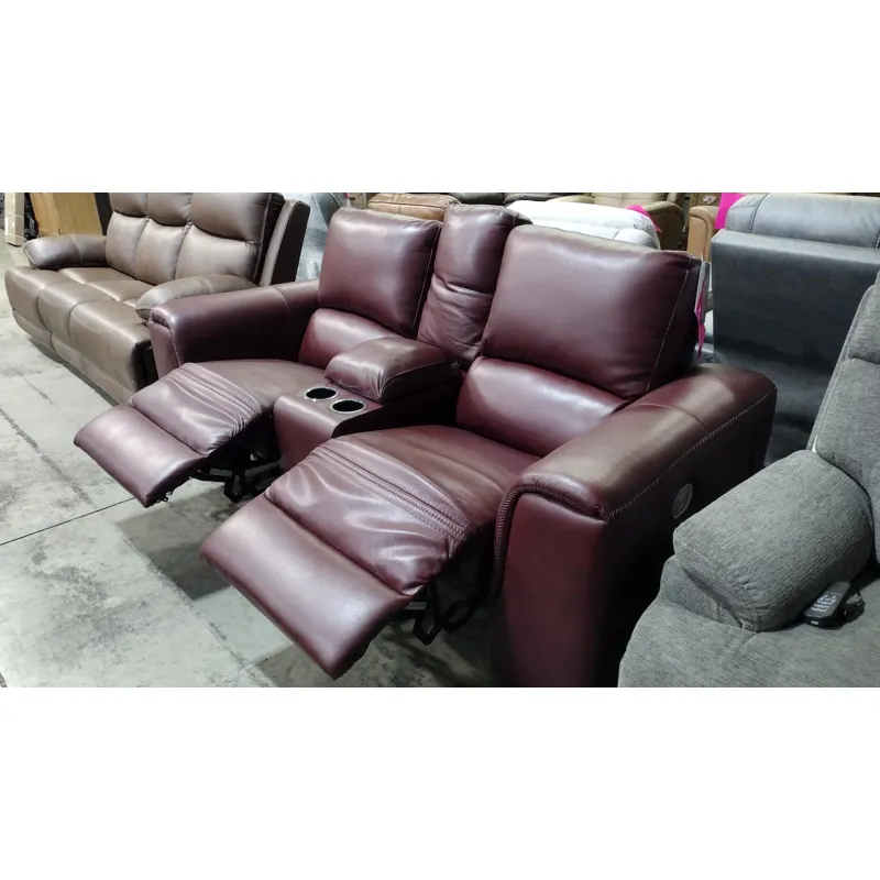 Ruby Red Leather Power Reclining Sofa with Center Console
