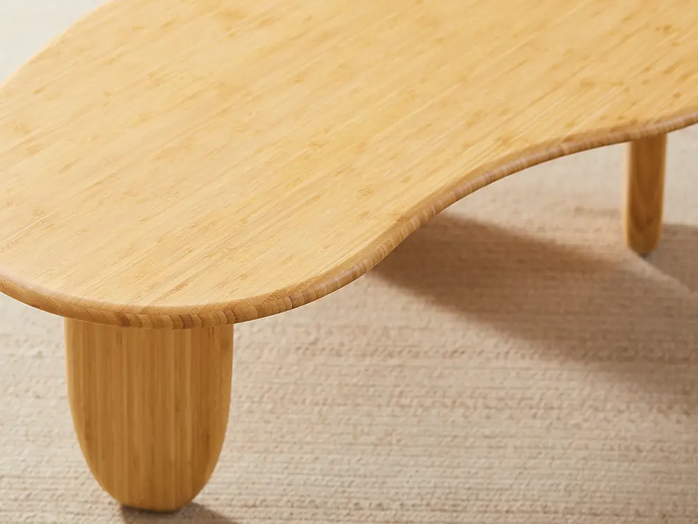 A close-up of a bamboo table