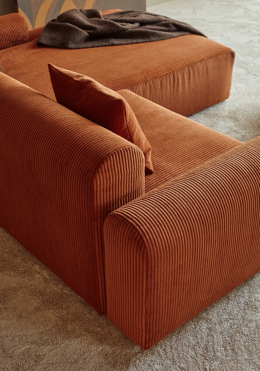 Close up of a sofa arm and cushion