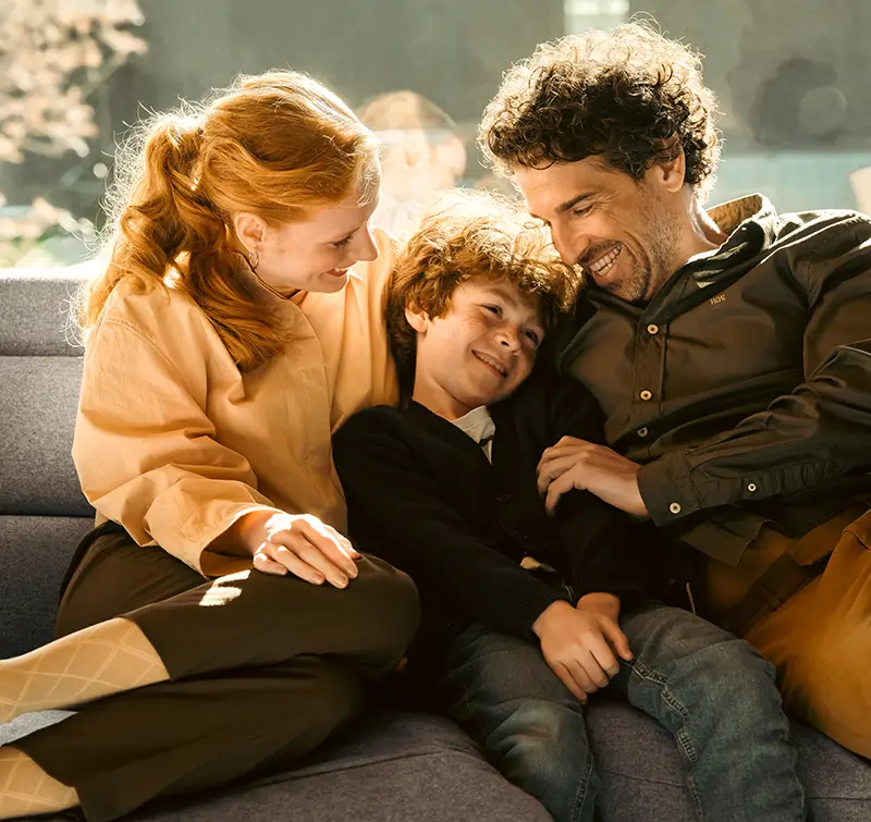 Happy family in a living room