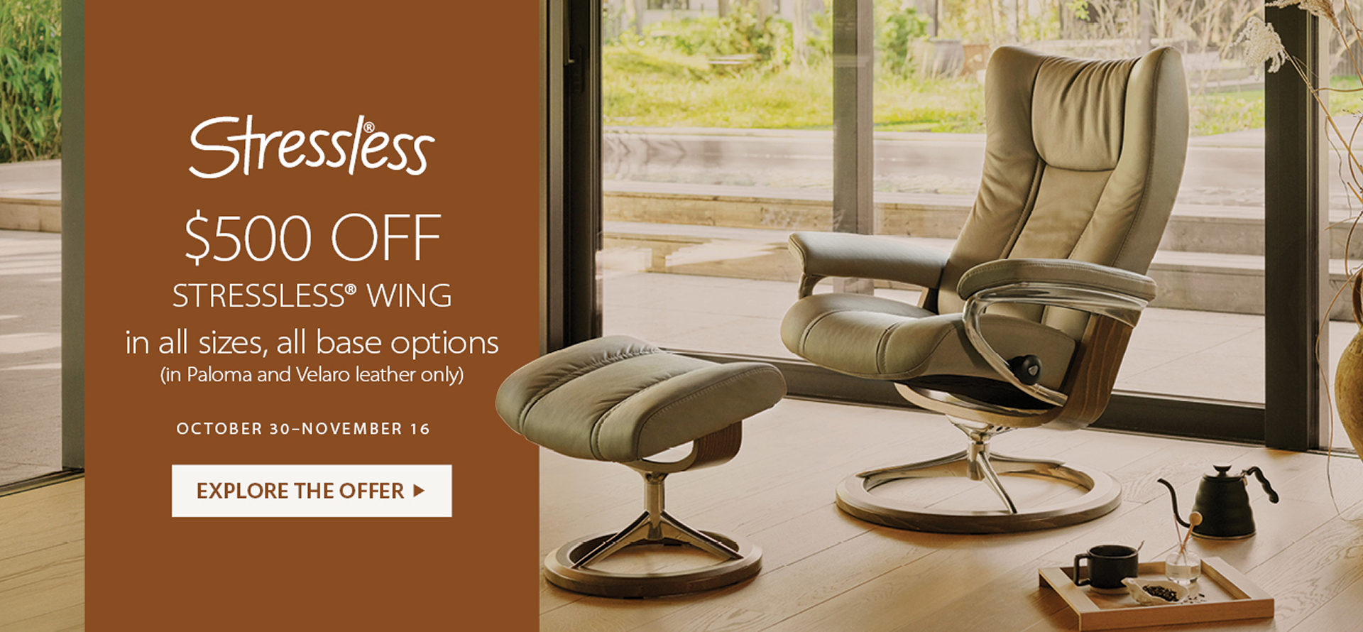 $500 OFF Stressless&reg; Wing in all sizes