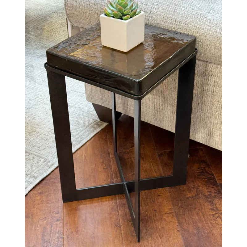 AMBER CAST GLASS ACCENT TABLE