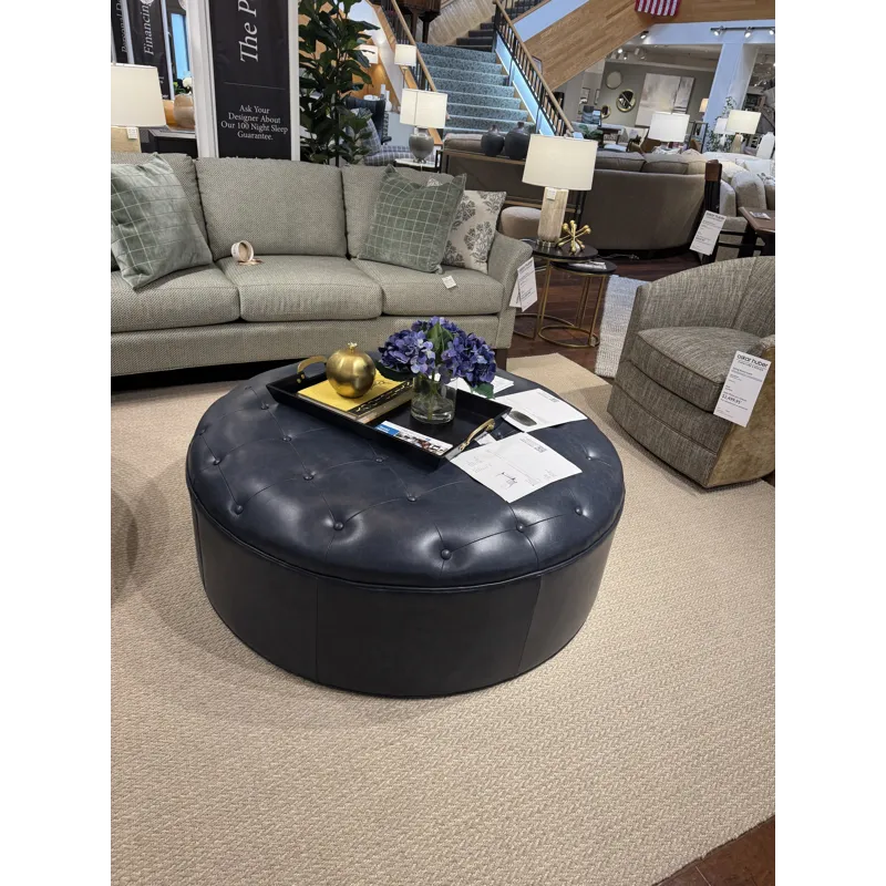 Round Leather Tufted Ottoman