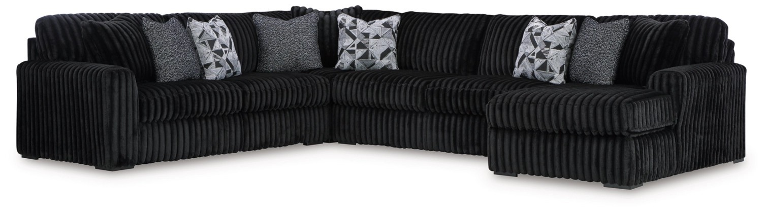 Midnight Madness 4-Piece Sectional with Chaise - Onyx 98103S3 by