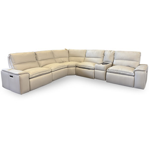 Oslo Pebble Leather 6 PC Power Reclining Sectional