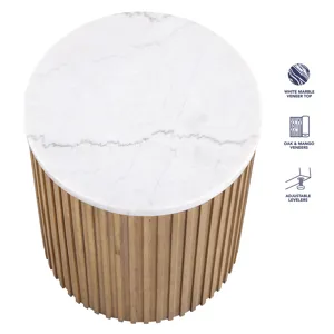 Colvin White Marble Top End Table, Toffee Finish