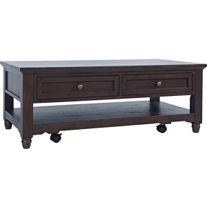 Brentwood Transitional 50" Storage Coffee Table on Casters - Arbor Oak